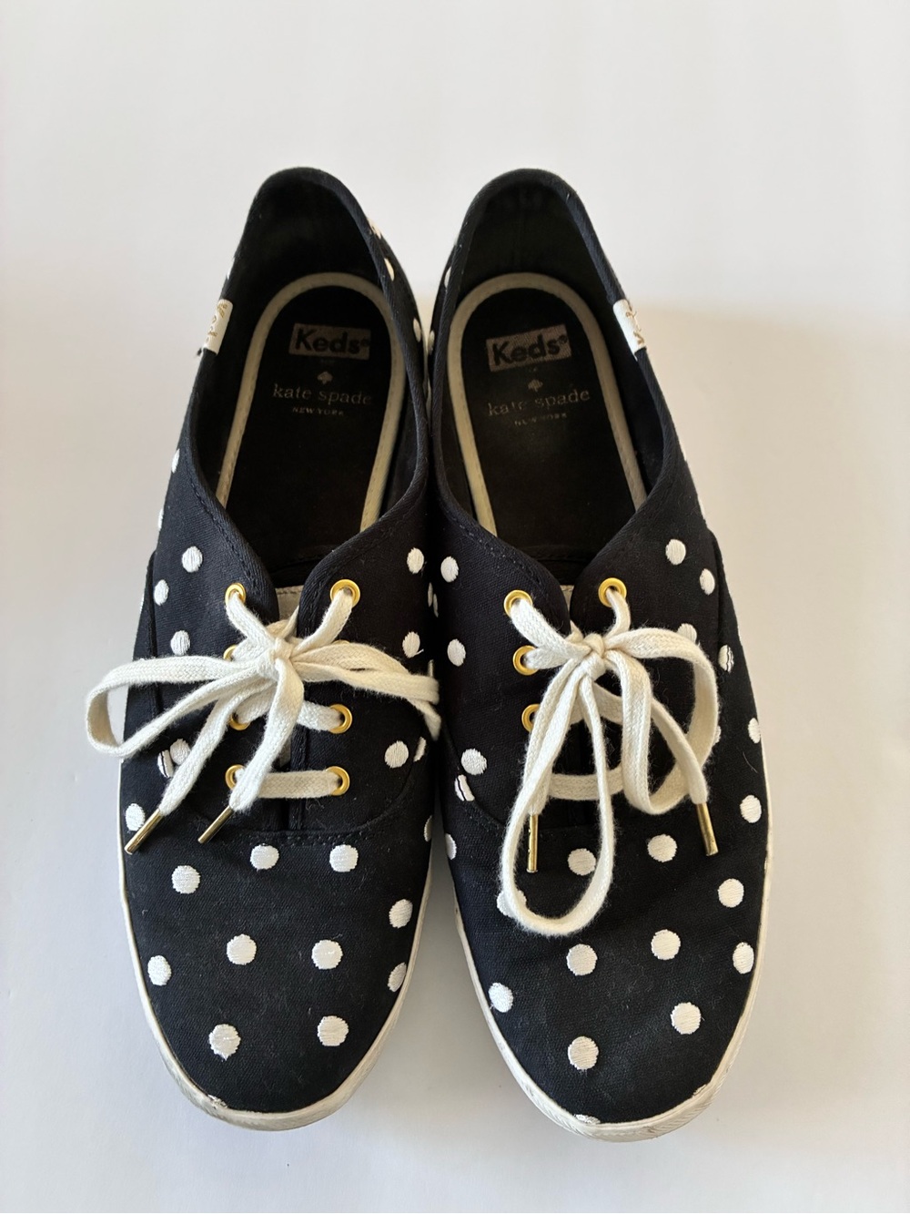 Keds X Kate Spade - Black Canvas Polka Dot Lace-Up Sneakers - Size 9.5